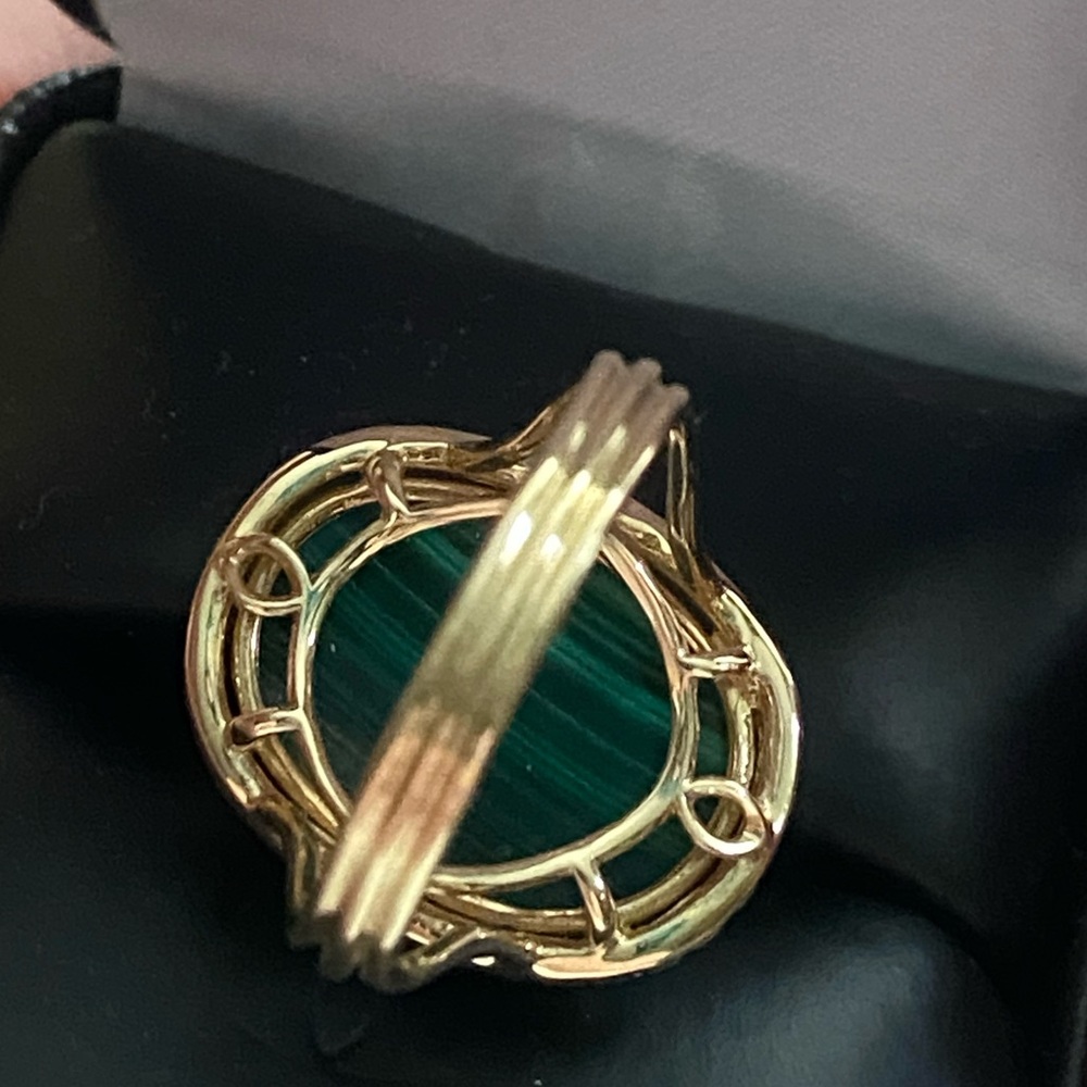 1980s Malachite 14kt Gold Ring With .50ct Diamonds, Approximate Size 7.5 - 8.5 - Picture 7 of 15